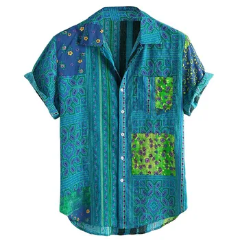 Роскошные ретро-этнические рубашки для мужчин, Летняя гавайская рубашка с коротким рукавом и принтом, Элегантная Свободная повседневная рубашка camisa masculina