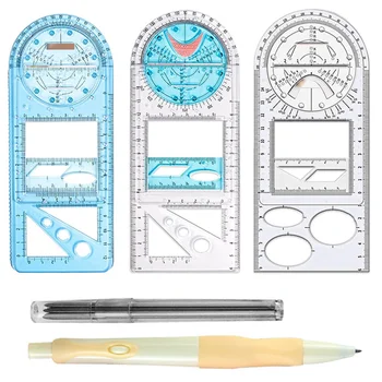 Многофункциональные Инструменты Для Рисования Геометрическими Линейками, Измерительный Инструмент для Рисования Шаблонов для Офиса Детей-Студентов Карандашом