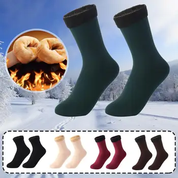 1 пара Зимних Утепленных Снежных Носков Для Женщин И Мужчин Средней Длины, Кашемировые Однотонные Носки Для Сна, Короткие Носки, Носки Flo C6Z7