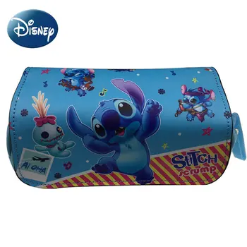 Студенческая канцелярская сумка Disney Stitch для мальчиков и девочек, двухслойный пенал на молнии большой емкости, новинка 2023 года, бесплатная доставка