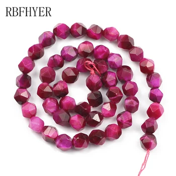 RBFHYER Натуральные розово-красные бусины с тигровым глазом, граненые бусины, каменные распорки, россыпные бусины для изготовления ювелирных изделий из ожерелья и браслета своими руками 15 дюймов