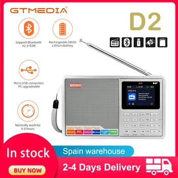 FM-радио GTMEDIA D2 Портативный DAB Цифровой Bluetooth Динамик AUX IN Слот для карты памяти MP3-плеер Часы для записи Будильник Таймер Сна