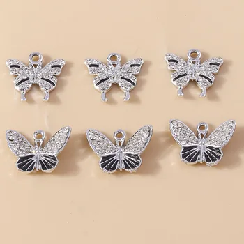 10 шт. Новых элегантных серебряных хрустальных бабочек-талисманов для подвесных сережек, браслета, ювелирных изделий ручной работы, ожерелья и подвески