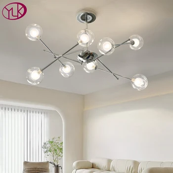 Креативная современная светодиодная люстра для гостиной простой дизайн домашнего декора хромированный светильник для спальни стеклянная пузырьковая лампа