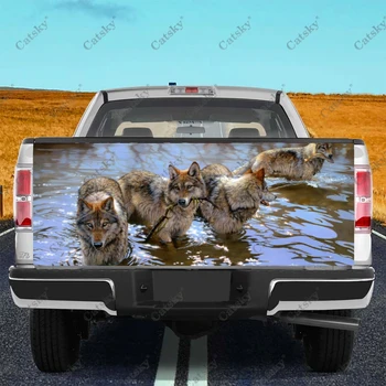 Обертывание Задней двери грузовика Native Wolves HD Decal Graphics Универсально Подходит для Полноразмерных грузовиков, Устойчив к Атмосферным воздействиям и Безопасен для автомойки