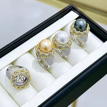 MeiBaPJ 11-12 мм Модное кольцо с натуральным полукруглым жемчугом из стерлингового серебра 925 пробы, изысканные свадебные украшения для женщин
