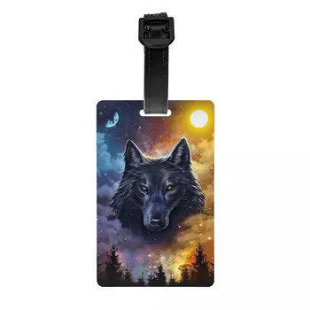 Изготовленная на заказ Багажная бирка с изображением животного Wolf Moon с именной карточкой, идентификационная этикетка для дорожной сумки-чемодана