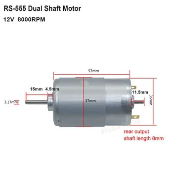 RS-555 550 Двойной 3,17 мм Вал Micro 36 мм постоянного тока 6 В-12 В 8000 об./мин. Электродвигатель DIY Модель Игрушки