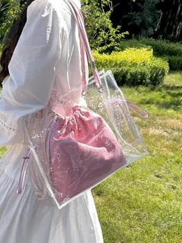 Рабочая сумка большой емкости женская 2023 новая летняя популярная прозрачная сумка через плечо модная сумка-тоут 2в1