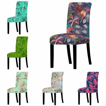 Чехлы для стульев из полиэстера Nordic Plants, Эластичные чехлы для сидений с принтом, чехлы для столовой, свадебного банкета, кухни отеля, офиса