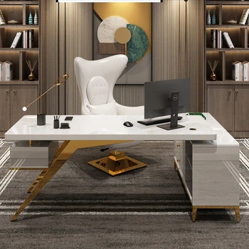Современный деревянный простой постмодернистский легкий роскошный рабочий стол, комбинированный домашний офисный стул для спальни, белый стол