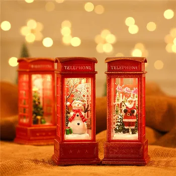 Рождественское украшение, украшение для рабочего стола, Светящаяся телефонная будка со снежными шарами, вращающимися водяными блестками для домашнего праздника