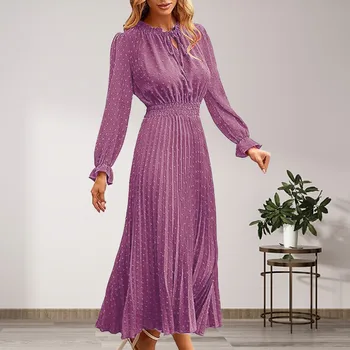 Женское платье 2023, новинка, осень-зима, темперамент, на шнуровке, однотонное, с высокой талией, с длинным рукавом, плиссированное платье для выпускного вечера, Vestidos