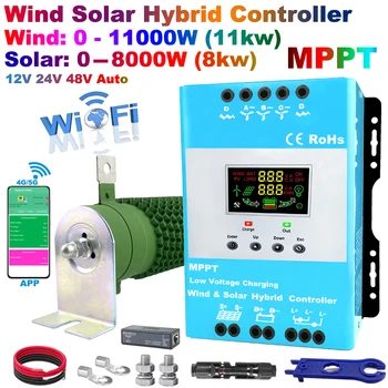 5000 Вт 9 кВт 12 24 48 В MPPT Гибридный Контроллер Заряда Ветрогенератор Солнечная Панель Зарядное Устройство ЖК-Дисплей Сброс Нагрузки Для Бытовых Систем