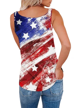 Патриотические топы без рукавов для женщин - Футболки с принтом флага США в стиле Cami от 4 июля - Празднуйте Америку с