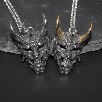 Готическое ожерелье с демоном-носорогом, мужская подвеска с маской самурая в стиле ретро, Женские персонализированные украшения для рок-вечеринок, аксессуары для ожерелья