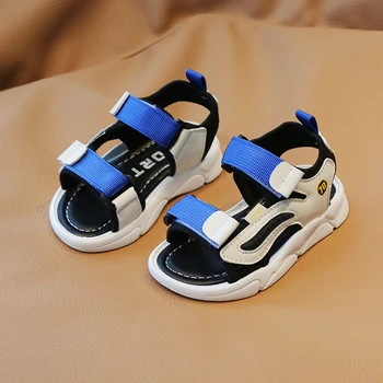 Модные спортивные сандалии TPR для мальчиков, кожаные сандалии в полоску, детская нескользящая удобная пляжная обувь, летние детские кроссовки от 6 до 14 лет