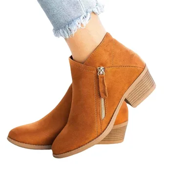 Модная женская обувь 2023 года, новые женские ботинки на толстом каблуке, замшевые короткие ботинки с боковой молнией на низком каблуке, женская обувь для прогулок