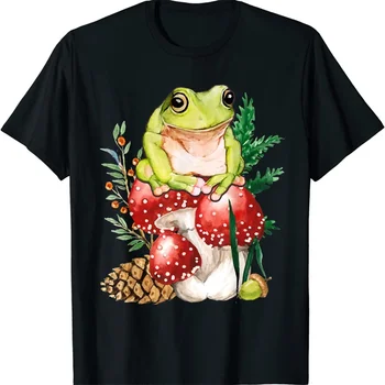 Симпатичная футболка Cottagecore Fungi Frog Farmcore в эстетическом стиле лягушки, мужская хлопковая футболка с круглым вырезом и коротким рукавом, Новые футболки большого размера
