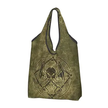 Дизайн Ктулху Старые Кожаные сумки для покупок бакалейных товаров Забавные сумки для покупок на плечо ужасного Темного Монстра Сумка большой емкости