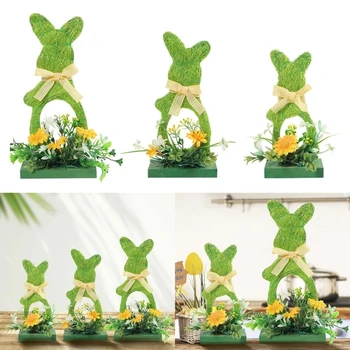 3шт Пасхальный деревянный орнамент в виде кролика, детские поделки, подарки, праздничные принадлежности для дома, гостиной, Пасхальное украшение в виде зеленого кролика