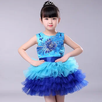 Детское платье принцессы из марли с блестками Pengpeng для хора учащихся начальной и средней школы rave jazz 
