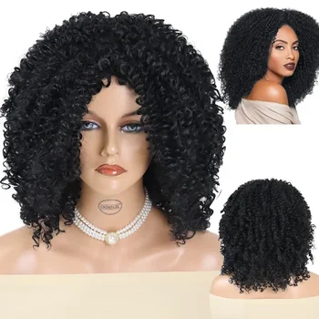 Синтетические короткие Афро-Кудрявые парики GNIMEGIL для женщин для косплея Используйте Среднюю часть натуральных пушистых черных волос Термостойкие