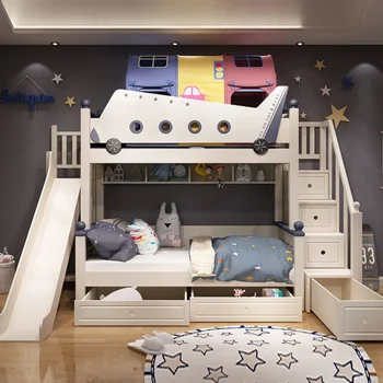 Двухслойная детская кровать из массива дерева вверх и вниз, кровать для мальчиков вверх и вниз, деревянная кровать двухслойная кровать, высокая и низкая кровать, горка
