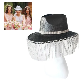 Дышащая ковбойская шляпа Женская мужская ковбойская шляпа для выпускного вечера с кисточками M6CD