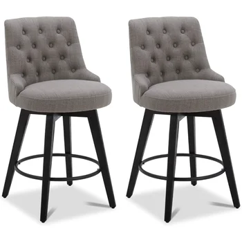 Современные вращающиеся барные стулья Watson & Whitely, табурет повышенной высоты со спинкой, обитый тканью, ножки из массива дерева, 2