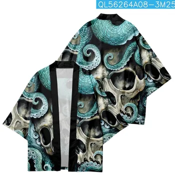 Повседневные Хаори Мужские Женские Рубашки-Кардиганы 2023 Мода Японский Мультяшный Принт Традиционное Кимоно Юката Негабаритные Топы
