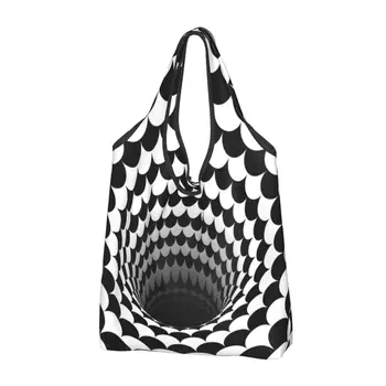 Симпатичная оптическая иллюзия Весы с черной дырой Сумка для покупок Портативная геометрическая черно-белая сумка для покупок через плечо