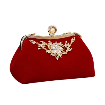 Женская сумочка с бриллиантами и жемчугом, винтажная вечерняя сумочка с хрустальным цветком, свадебная вечеринка, клатч для невесты, кошелек (красный)