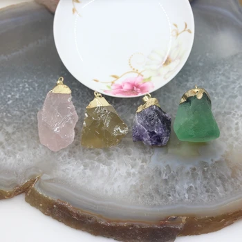На выбор 4 камня, натуральные драгоценные камни, подвески в форме свободы, Золотой залог, ожерелья из зеленого / розового / фиолетового / лимонного хрусталя Оптом