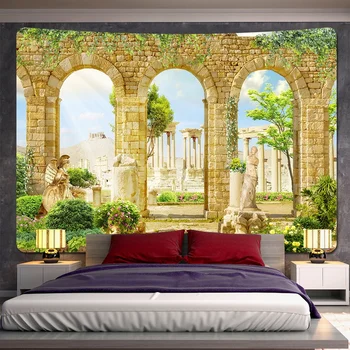 Европейский морской пейзаж арка украшение дома художественный гобелен хиппи богемное украшение психоделическая сцена фон ткань гобелен