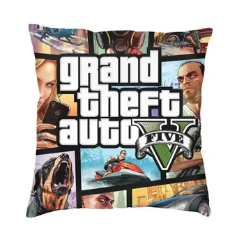 Grand Theft Auto Collage Наволочка 45x45 см для гостиной Приключенческая игра GTA Роскошный чехол для подушки Квадратная наволочка