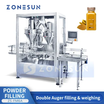 Автоматическая машина для розлива порошка с двойным шнековым наполнителем ZONESUN, контрольно-дозирующее упаковочное оборудование ZS-FM6A