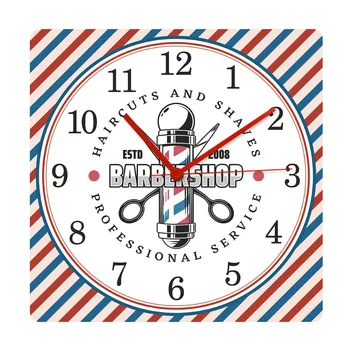 Красные и синие диагональные линии с рисунком; Парикмахерский столб; Винтажная текстура; Акриловые настенные часы с модным принтом; Часы для парикмахерской