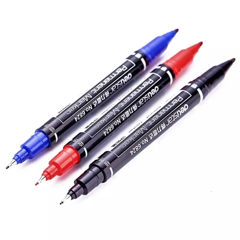6 шт./упак. Перманентные маркеры с двумя наконечниками, Fine Point, (черные, синие, красные) Чернила, 0,5 мм-1 мм