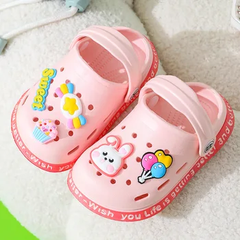 Летние тапочки для детей 1-6 лет Для девочек, Милый Розовый Кролик, Легкие нескользящие тапочки Для мальчиков, Сандалии с животными, Пляжная обувь