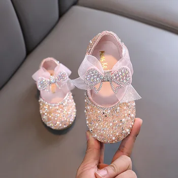 Кожаные туфли-бабочки для девочек Дизайн принцессы Модная нескользящая обувь для вечеринок и танцев Для девочек Детские тонкие туфли с лентой