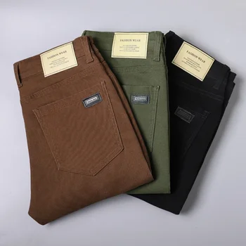 Классический стиль, 3 цвета, Осенние мужские узкие коричневые джинсы, высококачественные деловые повседневные джинсовые брюки с высокой эластичностью, мужские брендовые брюки