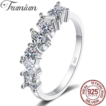 Trumium 100% Стерлингового Серебра 925 Пробы, кольца неправильной формы для женщин, Модные Многоформные обручальные кольца на половину Вечности, Bague Femme