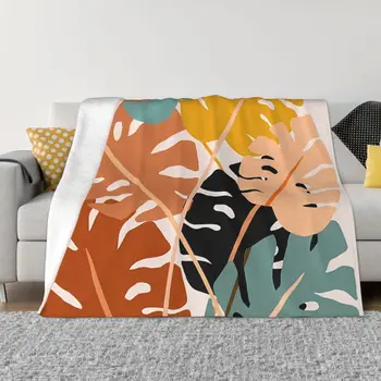 Эстетические одеяла в стиле бохо, Переплетенные листья, Нейтральные цвета кораллового флиса, Плюшевые украшения, постельное белье для спальни, покрывало для дивана