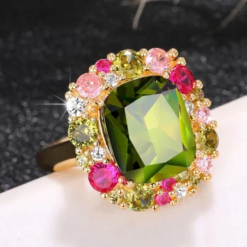 2024 Новые красочные кольца с зеленым кубическим цирконием для женщин, представляющие особый интерес, Великолепные Аксессуары для свадебной вечеринки, женские украшения
