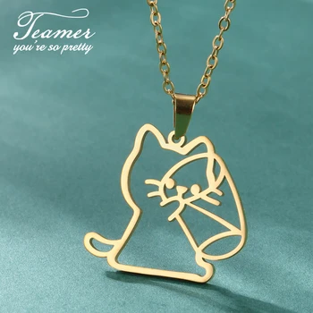 Teamer Милое ожерелье с пьющим котом из нержавеющей стали, забавный котенок, не выцветающий кулон, цепочка на шею, женское ожерелье, ювелирные изделия, подарки