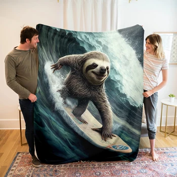 Фланелевое одеяло с ленивцем для серфинга, одеяло с мультяшными животными, одеяло для детей, подарок на день рождения для мальчиков и девочек, Легкий Мягкий