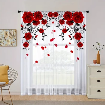 Красно-черная Цветочная занавеска с цветочным рисунком для гостиной, спальни, домашнего декора, кухни Для штор на окна