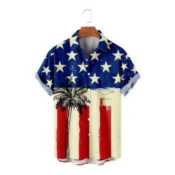 Гавайские рубашки для мужчин, крутые рубашки с короткими рукавами в стиле ретро с принтом американского флага, крутые летние топы, дышащие