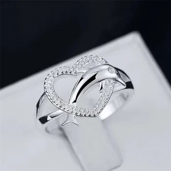 Высококачественные кольца из стерлингового серебра 925 пробы с сердечками в виде дельфинов Для женщин, Подарки для пары, Модные вечерние свадебные украшения